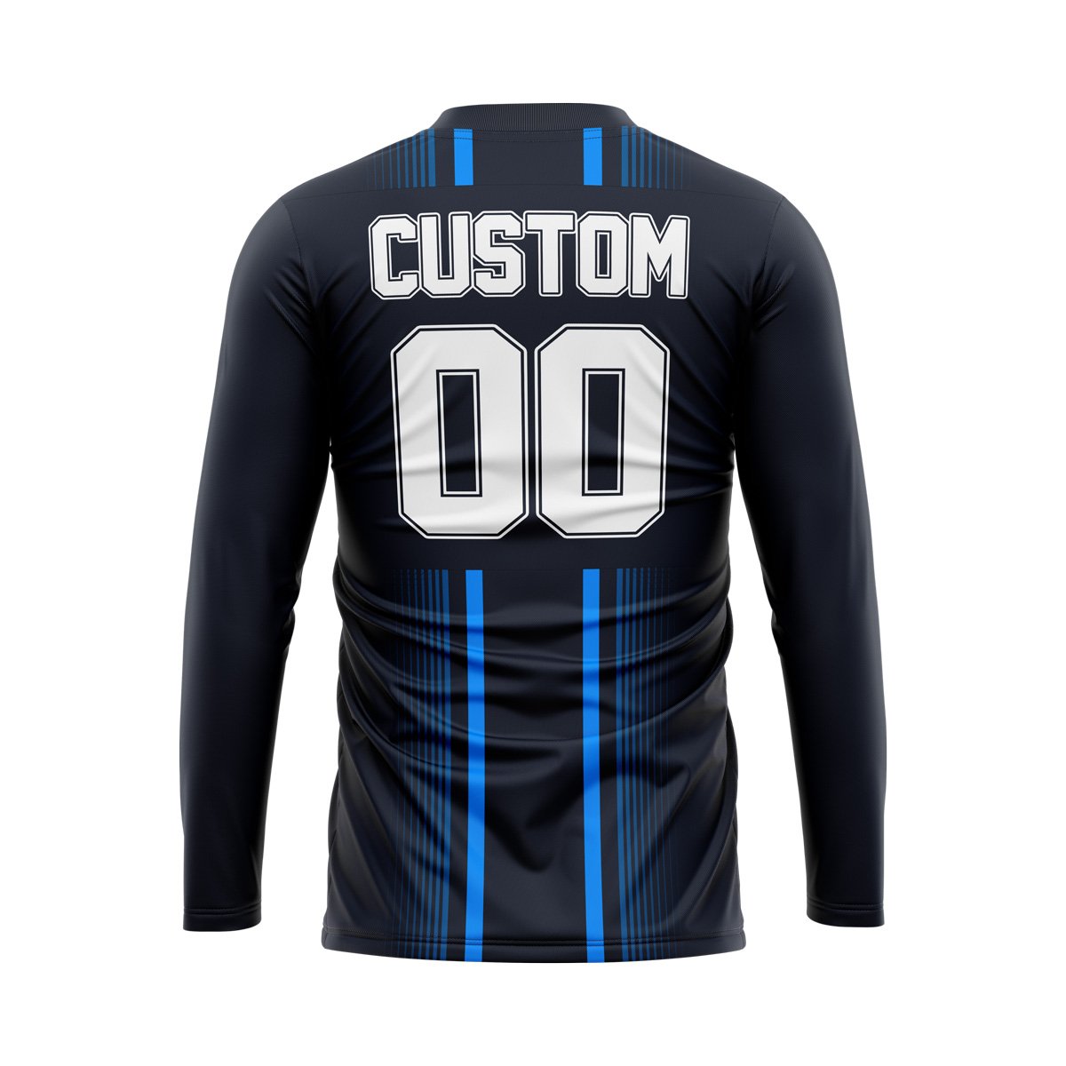 Back view of PlayMerica V-neck sports jersey with custom name and number in sublimated print.